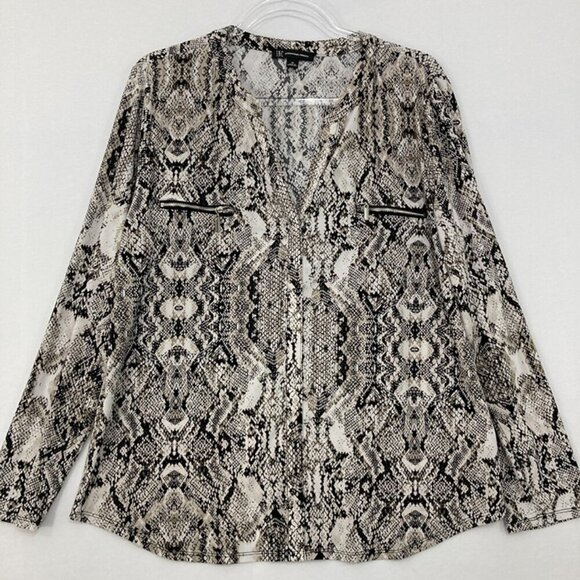 INC International Concepts Tops - INC International Concepts XL Gray Animal Print Stretch Knit Long Sleeve Blouse